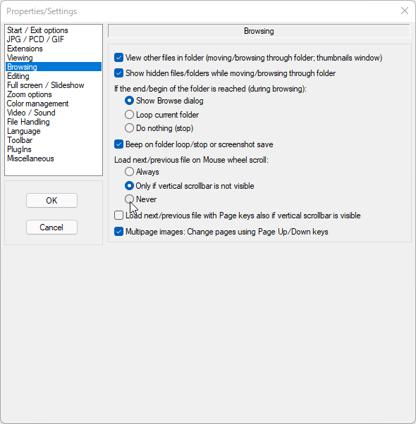 マウスホイールによる画像切り替えを制御する設定