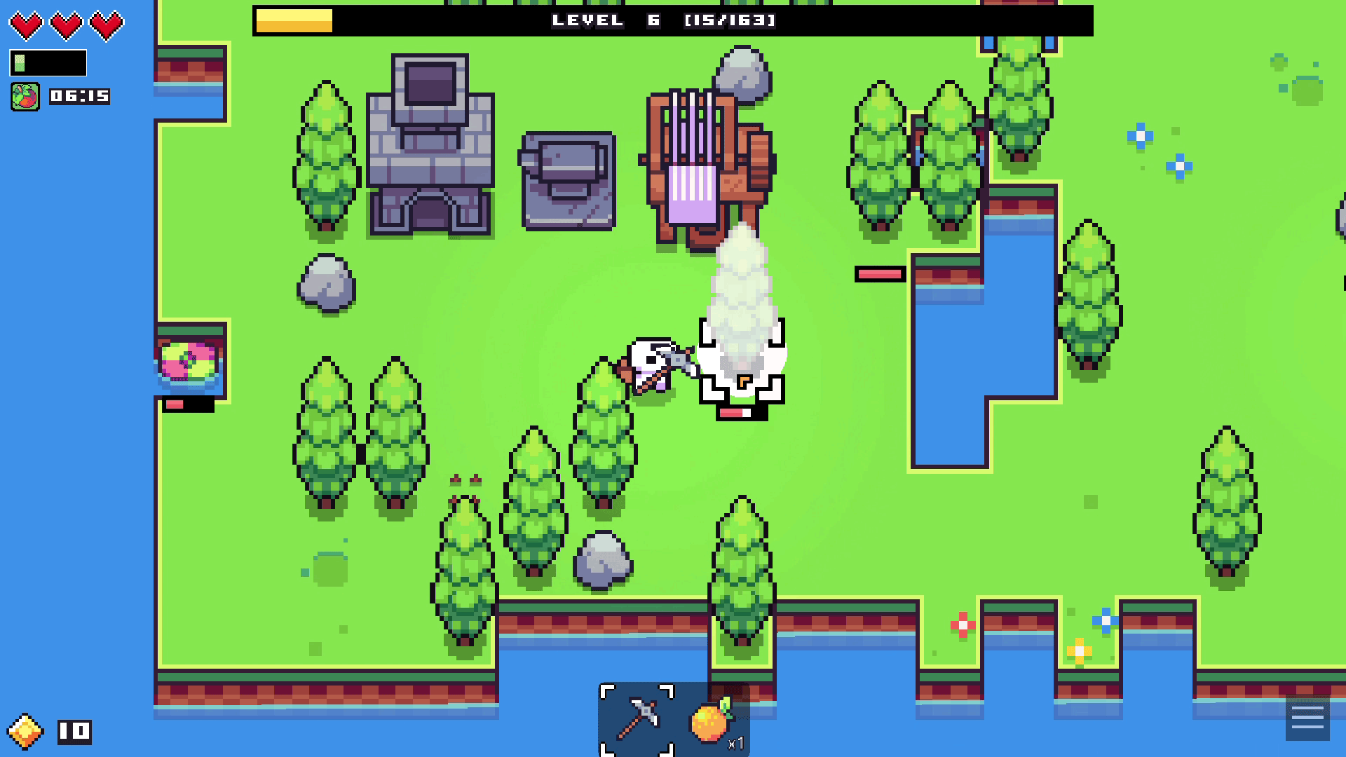 フィールドにある木や岩などをつるはしで叩いて採集