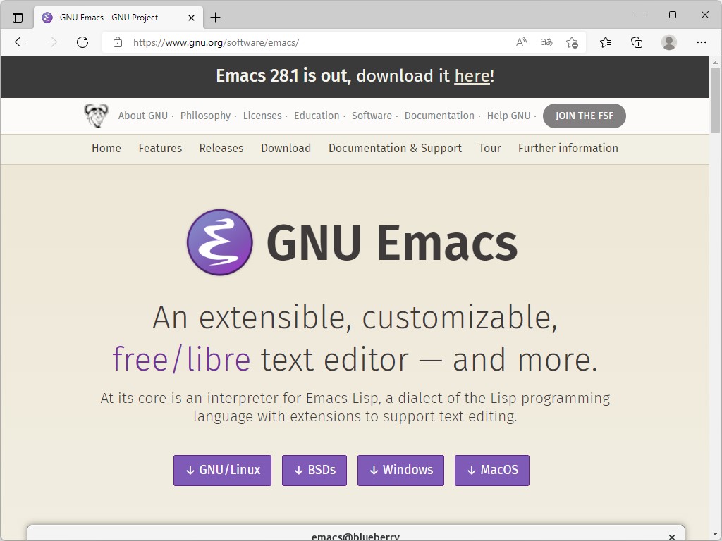 「GNU Emacs 28.1」が公開