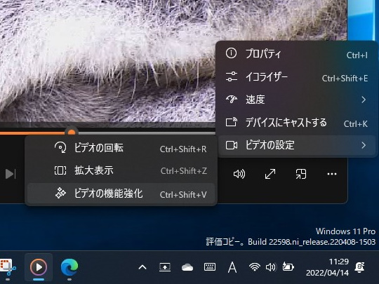 ［ビデオの機能強化］メニュー