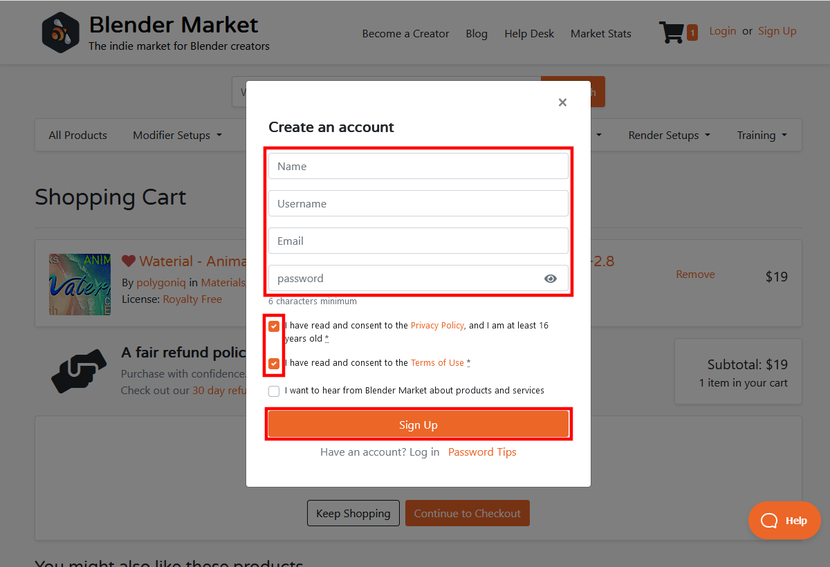 アカウント作成ダイアログ