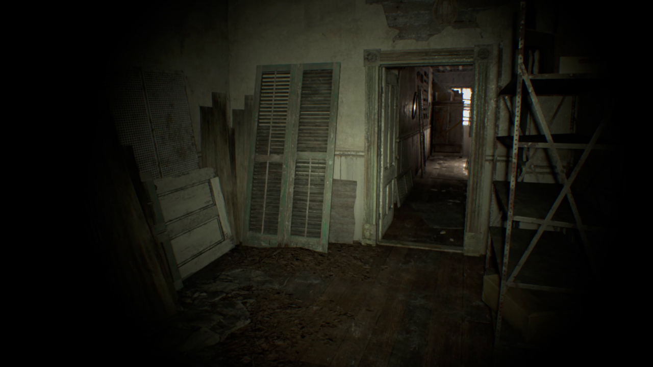 朽ちた家の中を、懐中電灯の明かりを頼りに探索