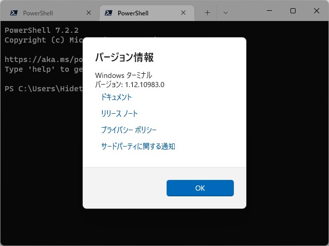 「Windows Terminal」v1.12.1098