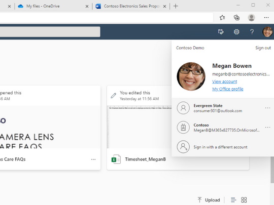 「Microsoft 365」Webアプリケーションがアカウントの切り替えに対応