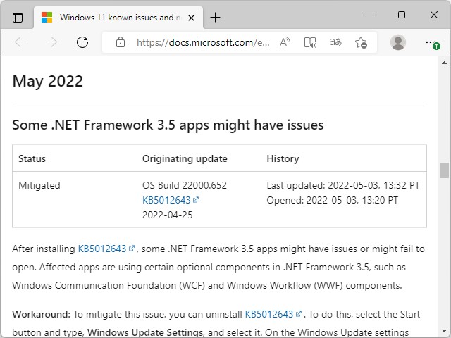 Microsoftのドキュメントサイトにおけるアナウンス