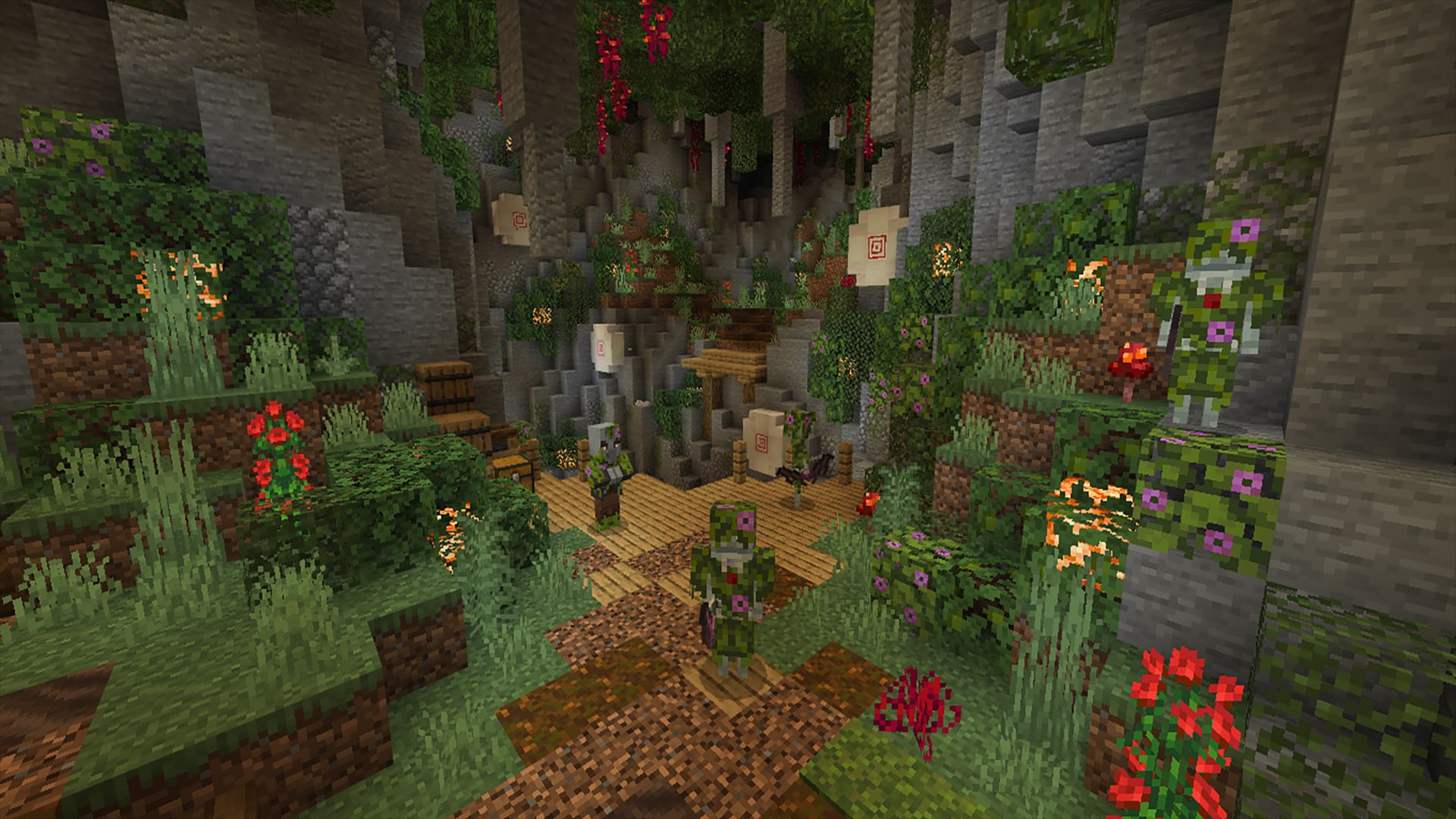 浮遊城内部には草木にカモフラージュした敵が待ち構える