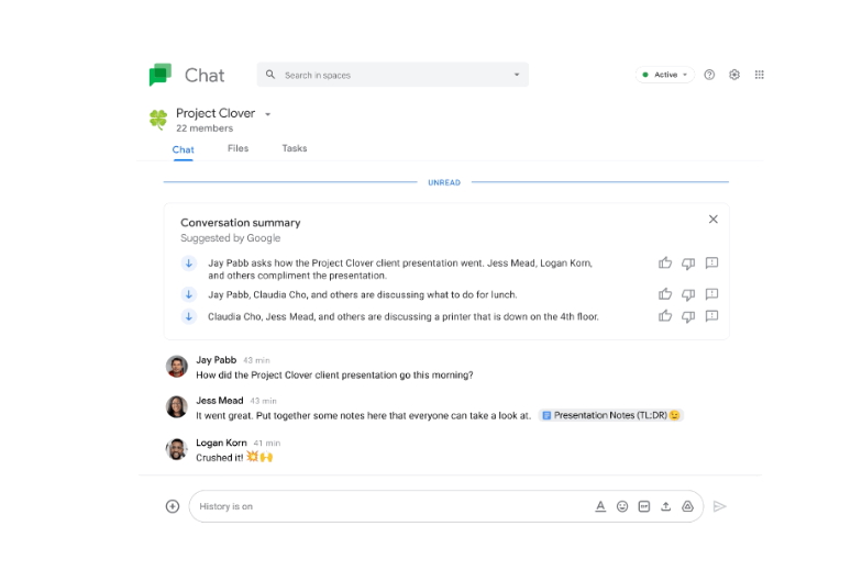 今後数カ月以内に「Google チャット」にも要約機能を追加予定