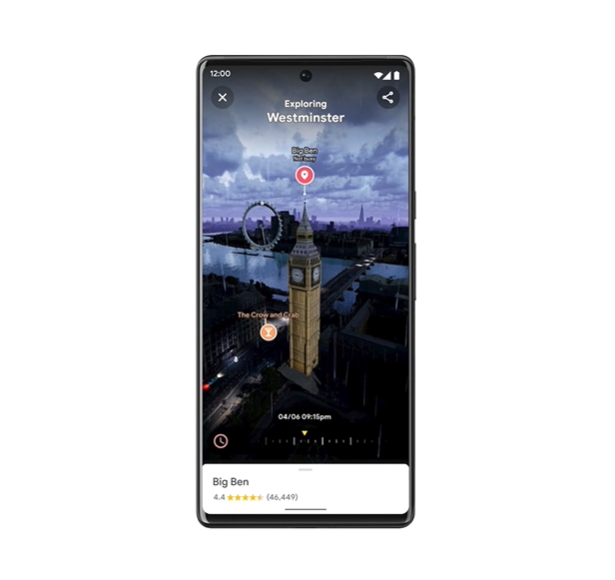 タイムスライダー機能。時間帯およぶ天候による景色の違いや交通状況をチェックできる