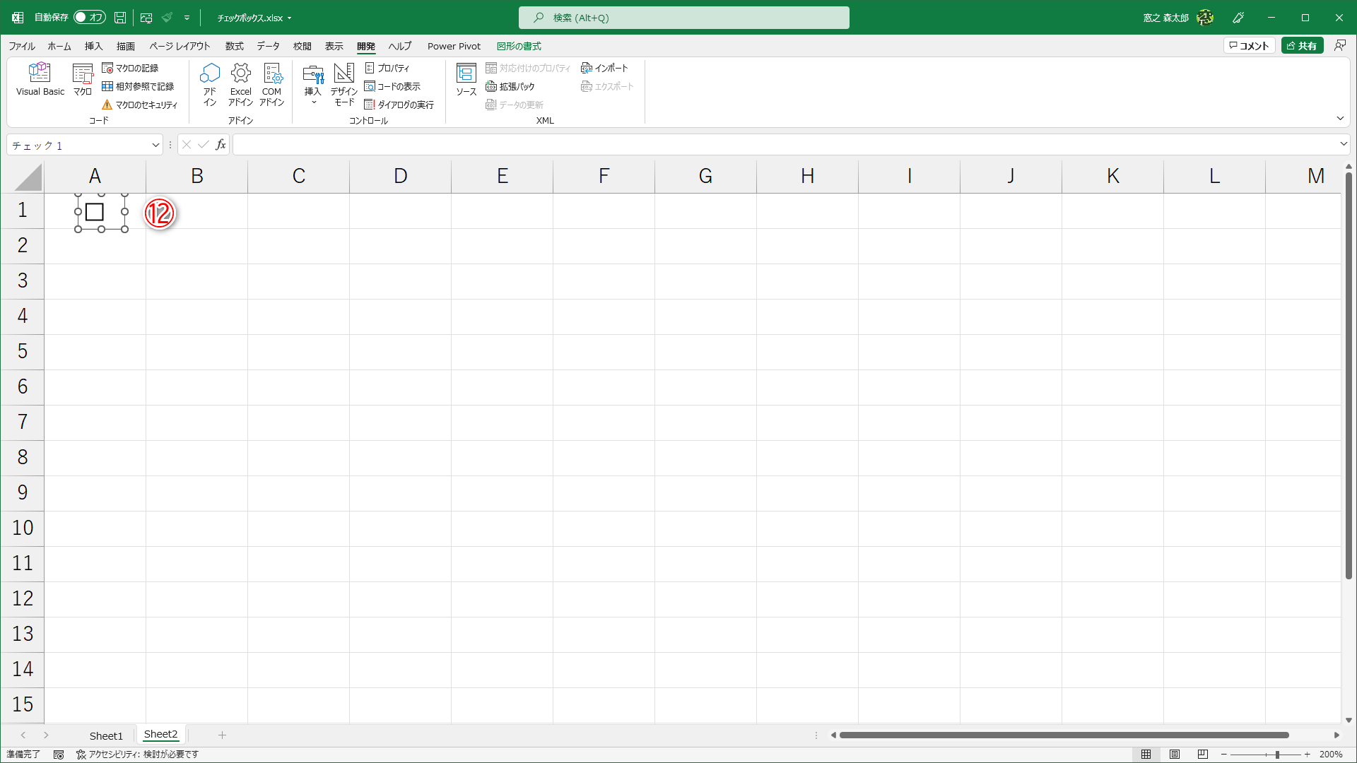 チェックボックスを選択して大きさと位置を調整しておきます（⑫）