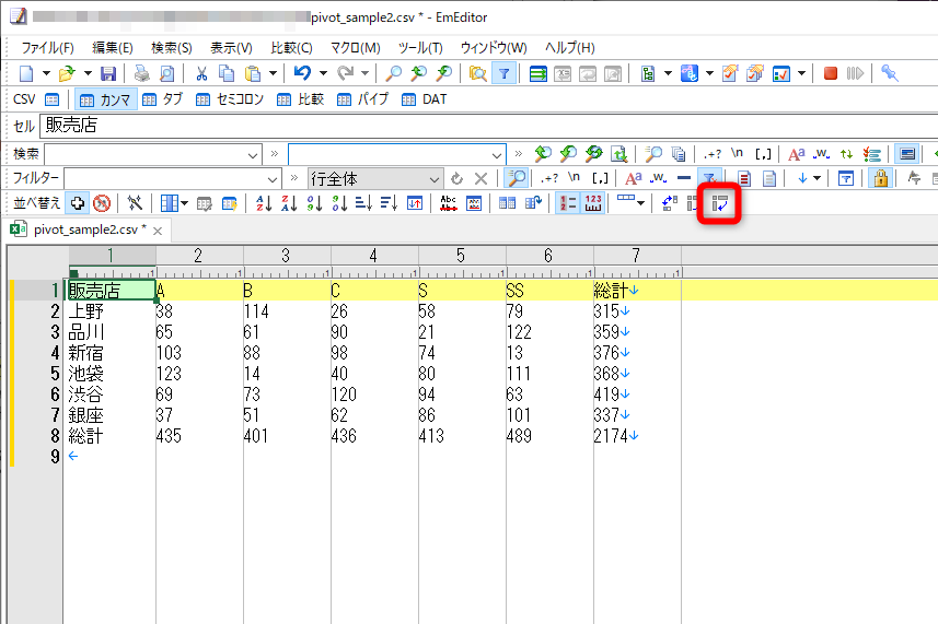 ピボットテーブルに変換した状態で［ピボット解除］をクリックする