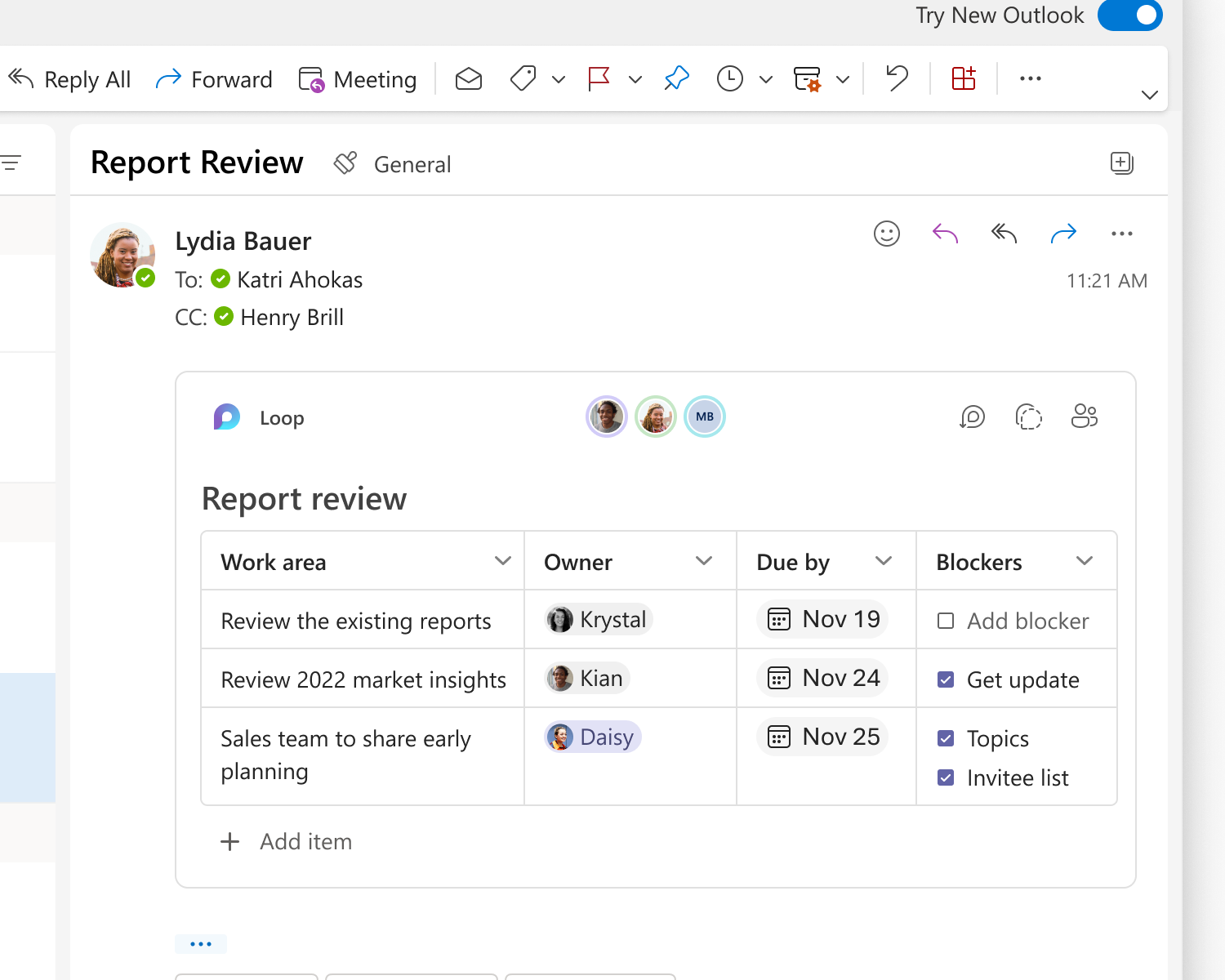 「Microsoft Loop」コンポーネントでデータを共有し、生の情報をチェック。その場で編集することも可能