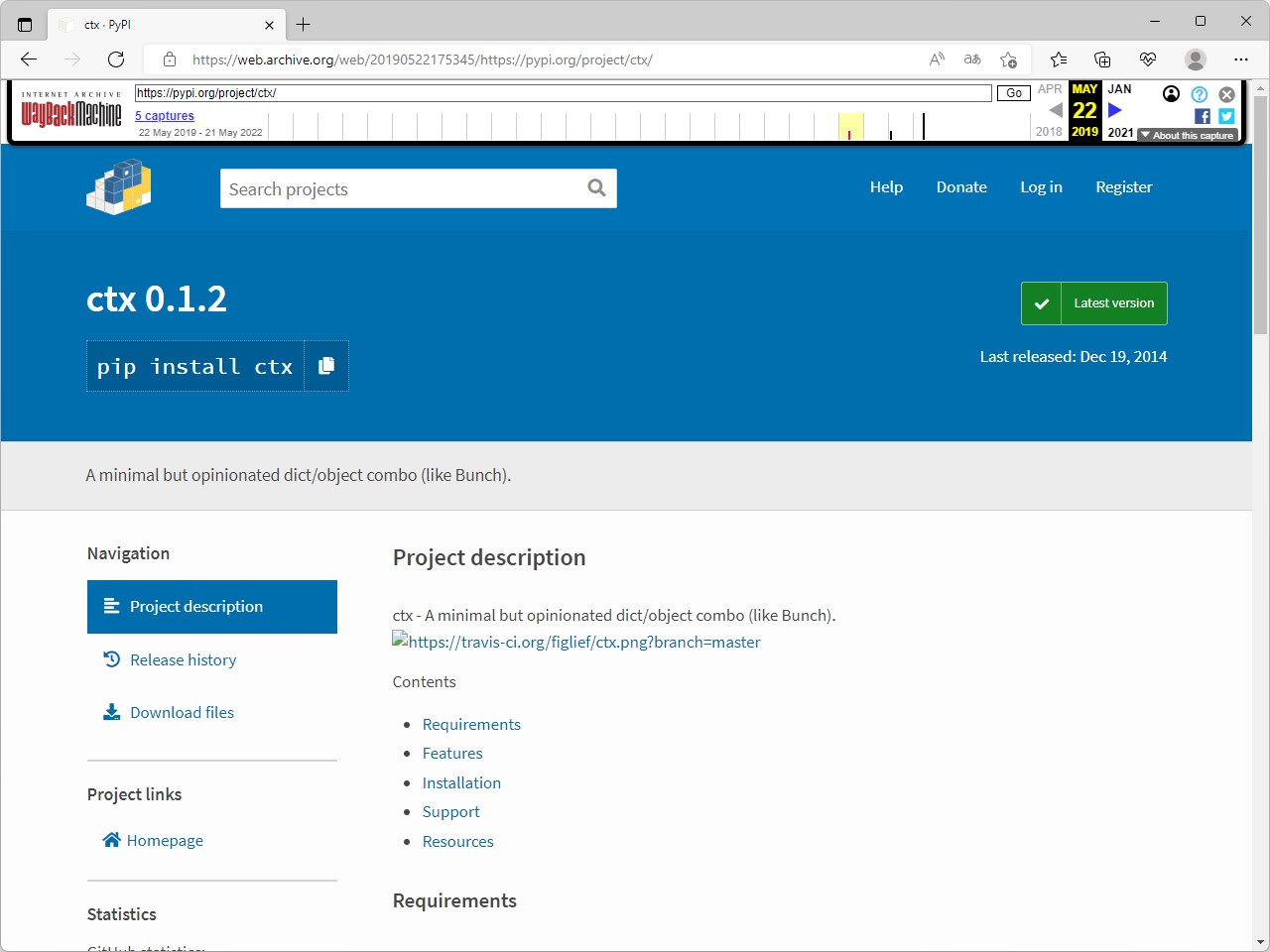 乗っ取りに遭った「Python」パッケージ「ctx」（現在は削除済み）
