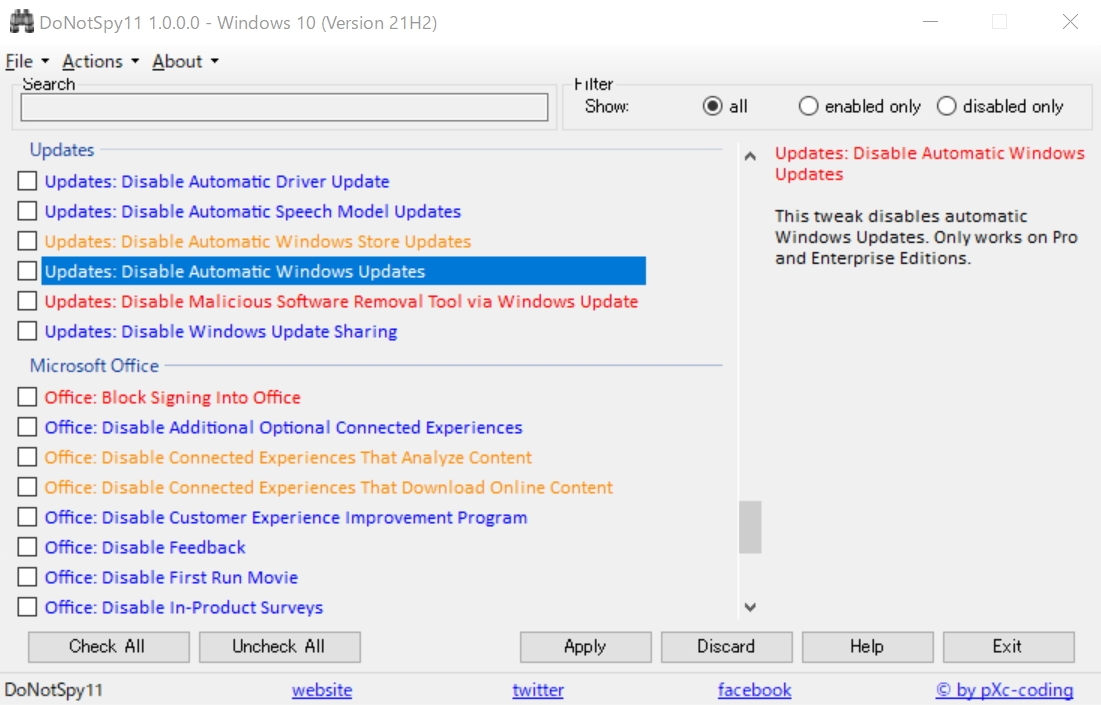 「DoNotSpy11」v1.0.0.0