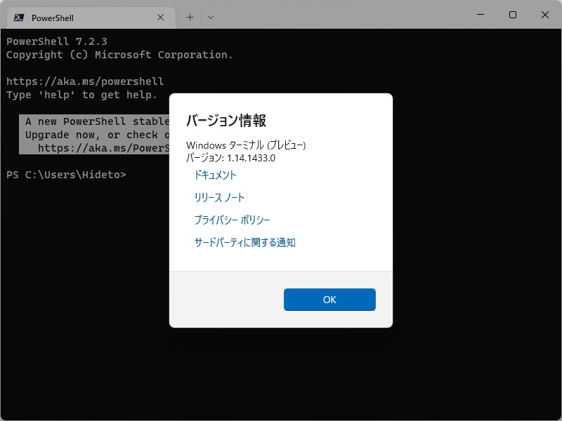 「Windows Terminal Preview」v1.14.143