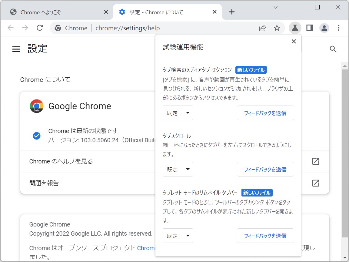 「Google Chrome 103」のベータ版
