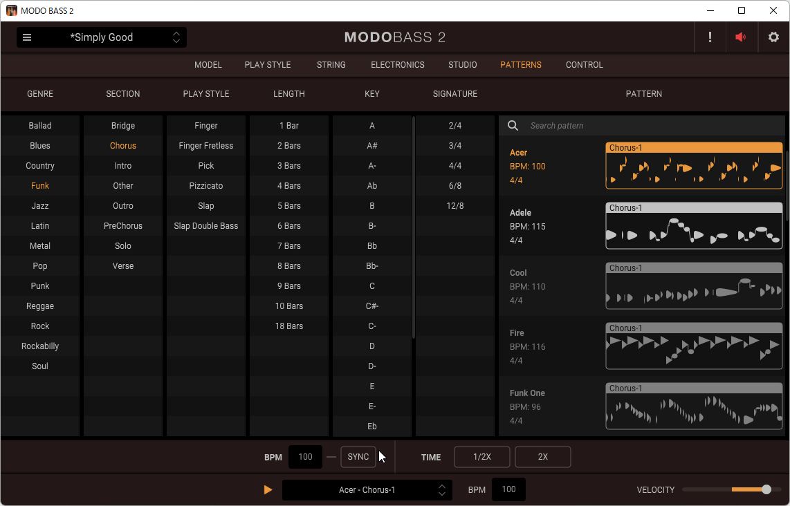 プリセットパターンを選ぶ［PATTERNS］画面