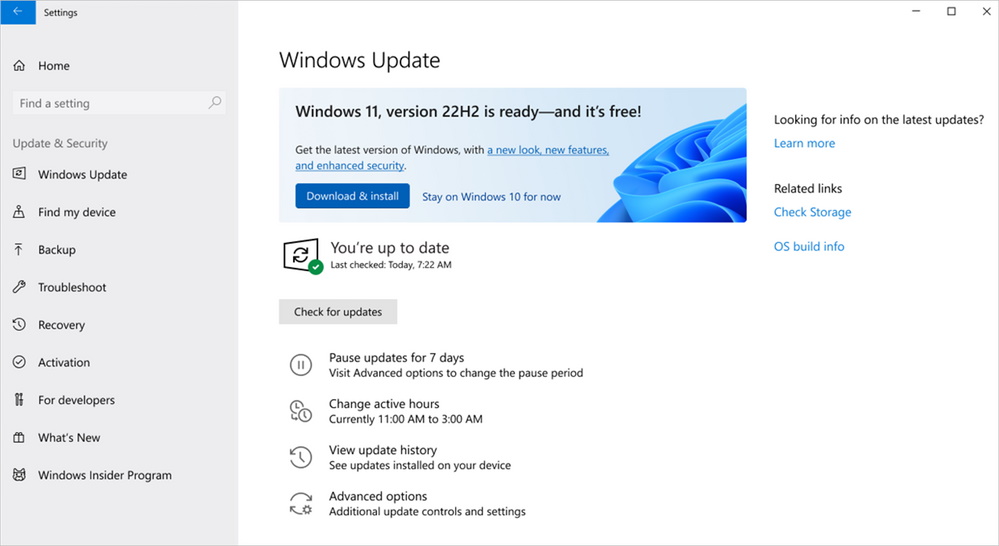 「Windows Update」で配信される「Windows 11 バージョン 22H2」。［ダウンロードしてインストール］ボタンを押さない限りアップグレードはされない