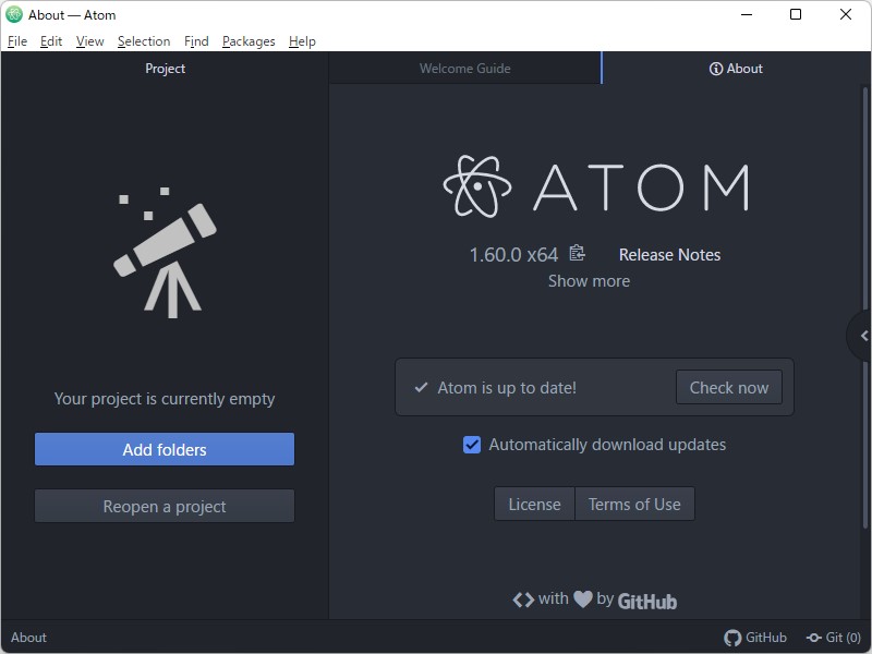 現行の最新安定版「Atom 1.16.0」