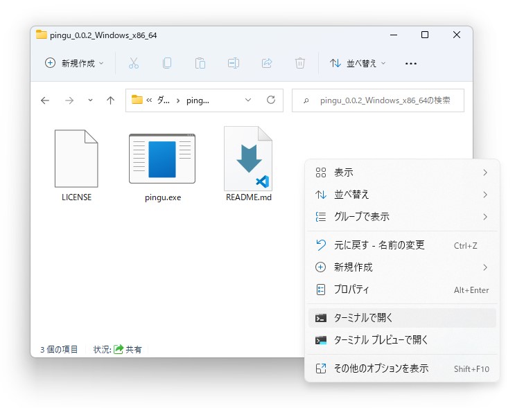 Windows（x64）版を展開した様子