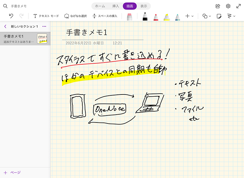 横方向に表した例