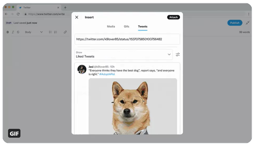 ブログのようにツイートや画像も埋め込み可能