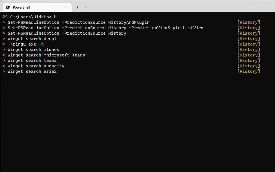 リストビュー形式の予測表示