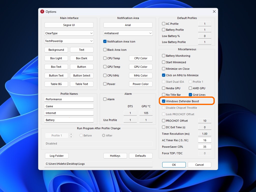 ［Windows Defender Boost］というオプションが追加されており、この問題を回避できる
