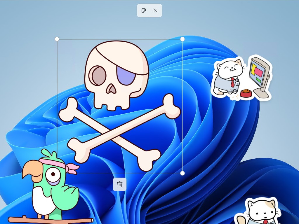 ステッカーはいくつでも追加できるようで、ごみ箱アイコンをクリックすれば削除可能