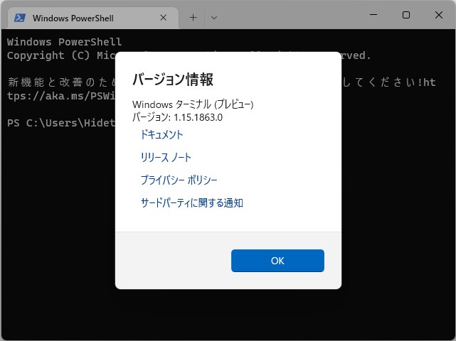 「Windows Terminal Preview」v1.15.186