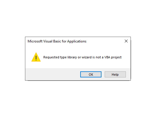 「要求されたタイプ ライブラリまたはウィザードは VBA プロジェクトではありません」というエラーが発生