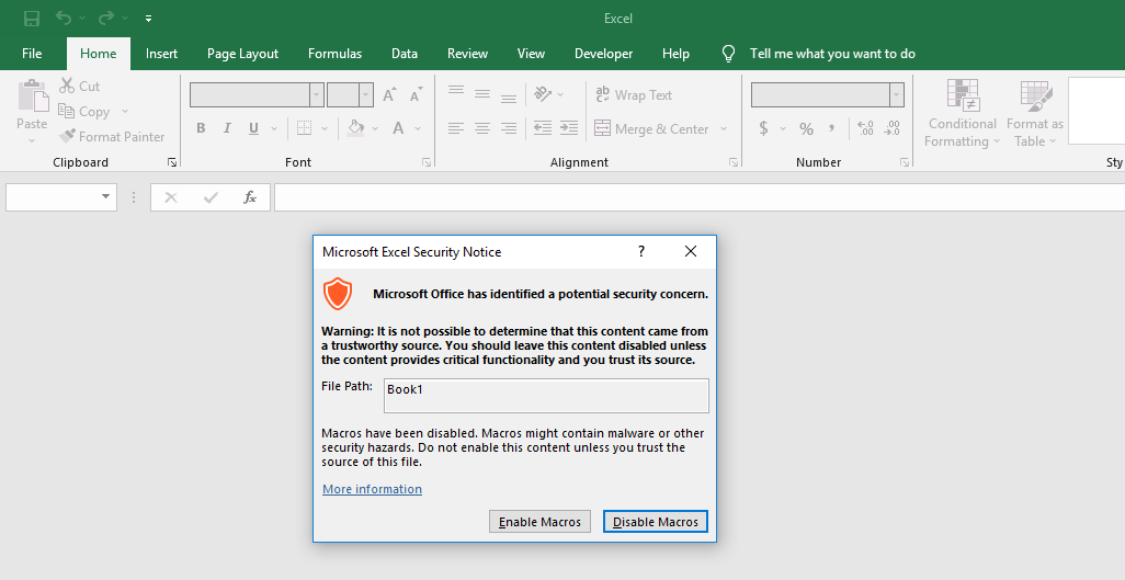 ［はい］ボタンを押してしまうと「Excel」が開き、今度はマクロを有効にするかを問うダイアログが現れる