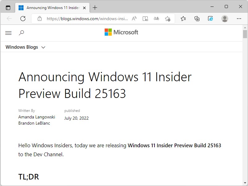 「Windows 11 Insider Preview」Build 25163（rs_prerelease）がDevチャネルでリリース