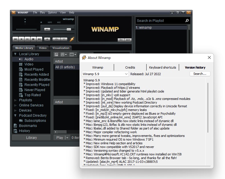 「Winamp 5.9」RC1