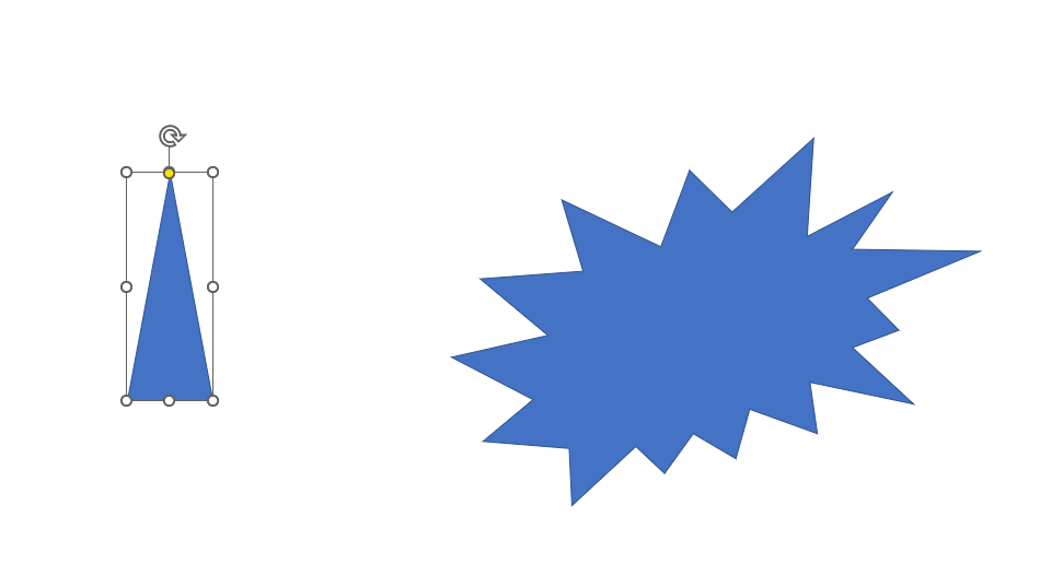 ［爆発：14pt］と［二等辺三角形］の図形を挿入した