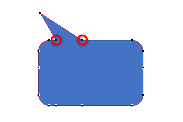 標準の吹き出しでも「頂点の編集」は可能。ツノの根本のハンドルをドラッグすれば狭くできる