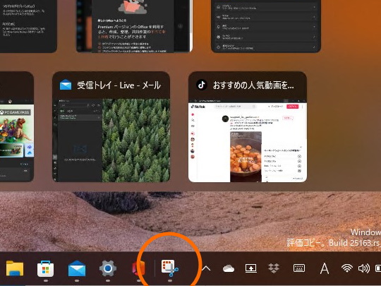 タスクボタンの数がある一定以上に増えると、その右端には縦の棒（セパレーター）が追加され、オーバーフローしたタスクボタンの最初だけが表示される