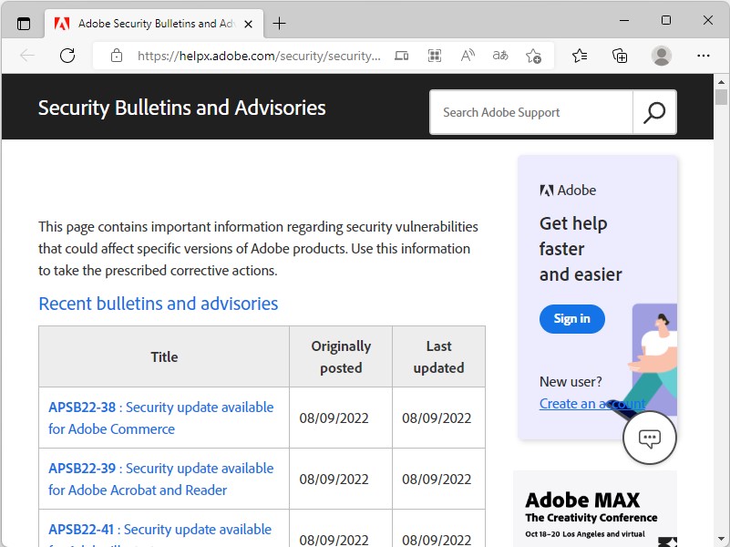 同社のセキュリティ情報ページ
