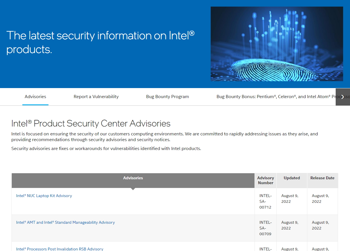 Intel Security Center。8月は合計27件のセキュリティアドバイザリが公開