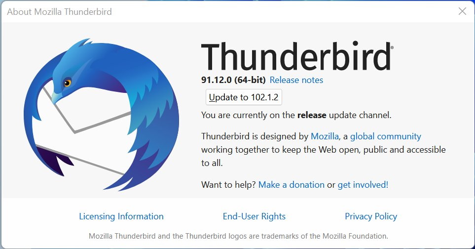 「Thunderbird」v102.1.2