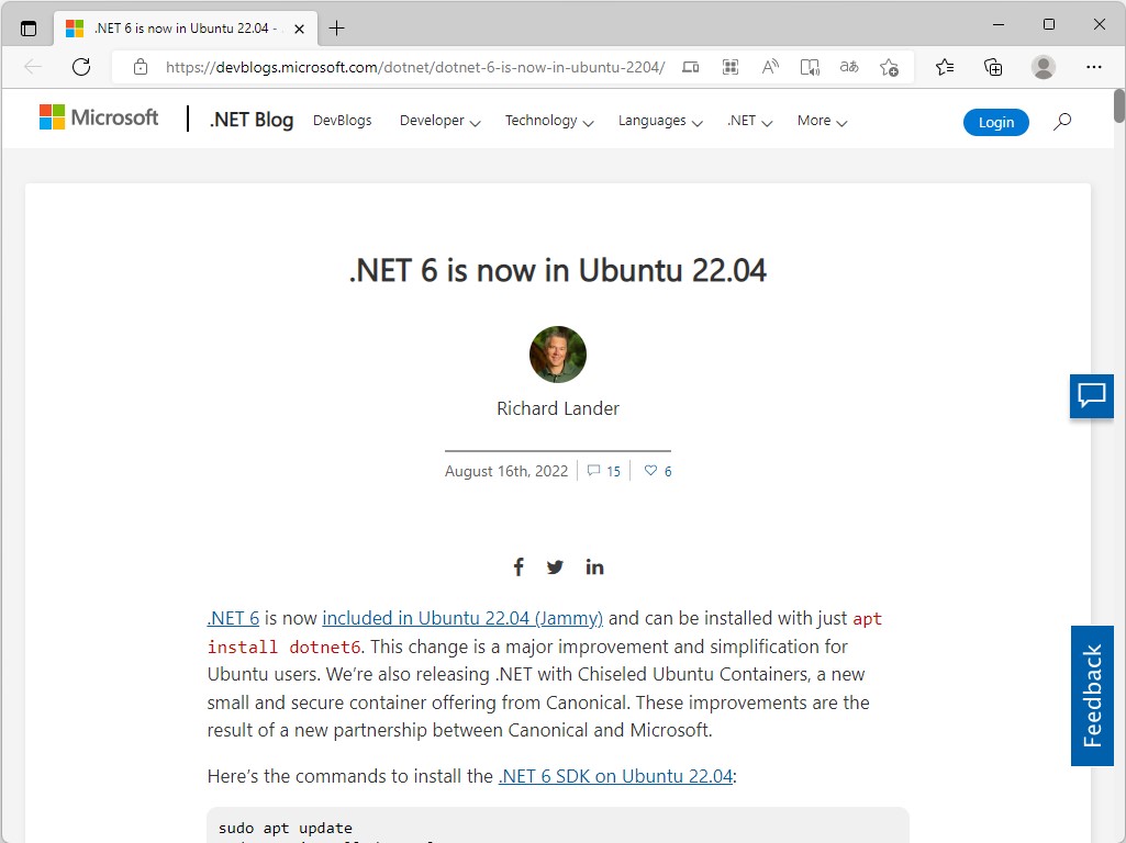 公式ブログ「.NET Blog」でのアナウンス