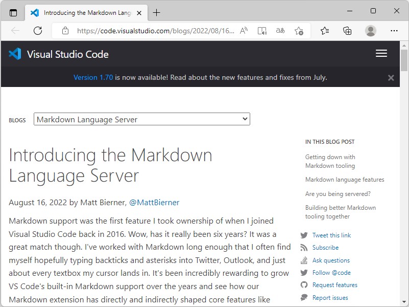 「Visual Studio Code」の公式ブログ