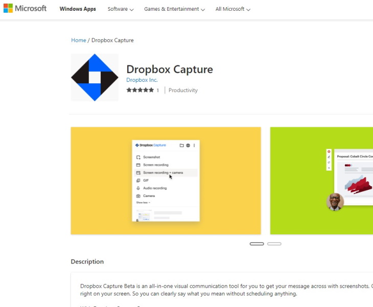 「Dropbox Capture」がMicrosoft Storeに登場
