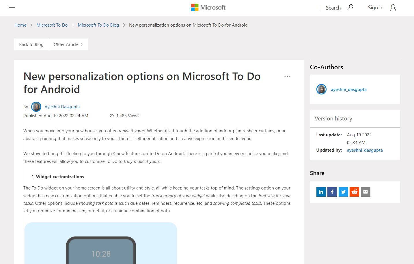 公式ブログ「New personalization options on Microsoft To Do for Android」