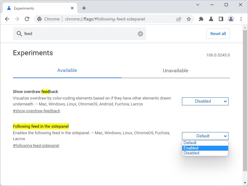 フィードリーダー機能は最近導入された「サイドパネル」に追加されるようだ