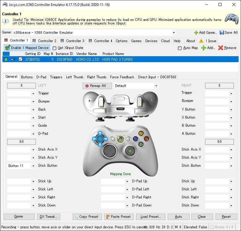 設定したいボタンやスティックを画像で選択