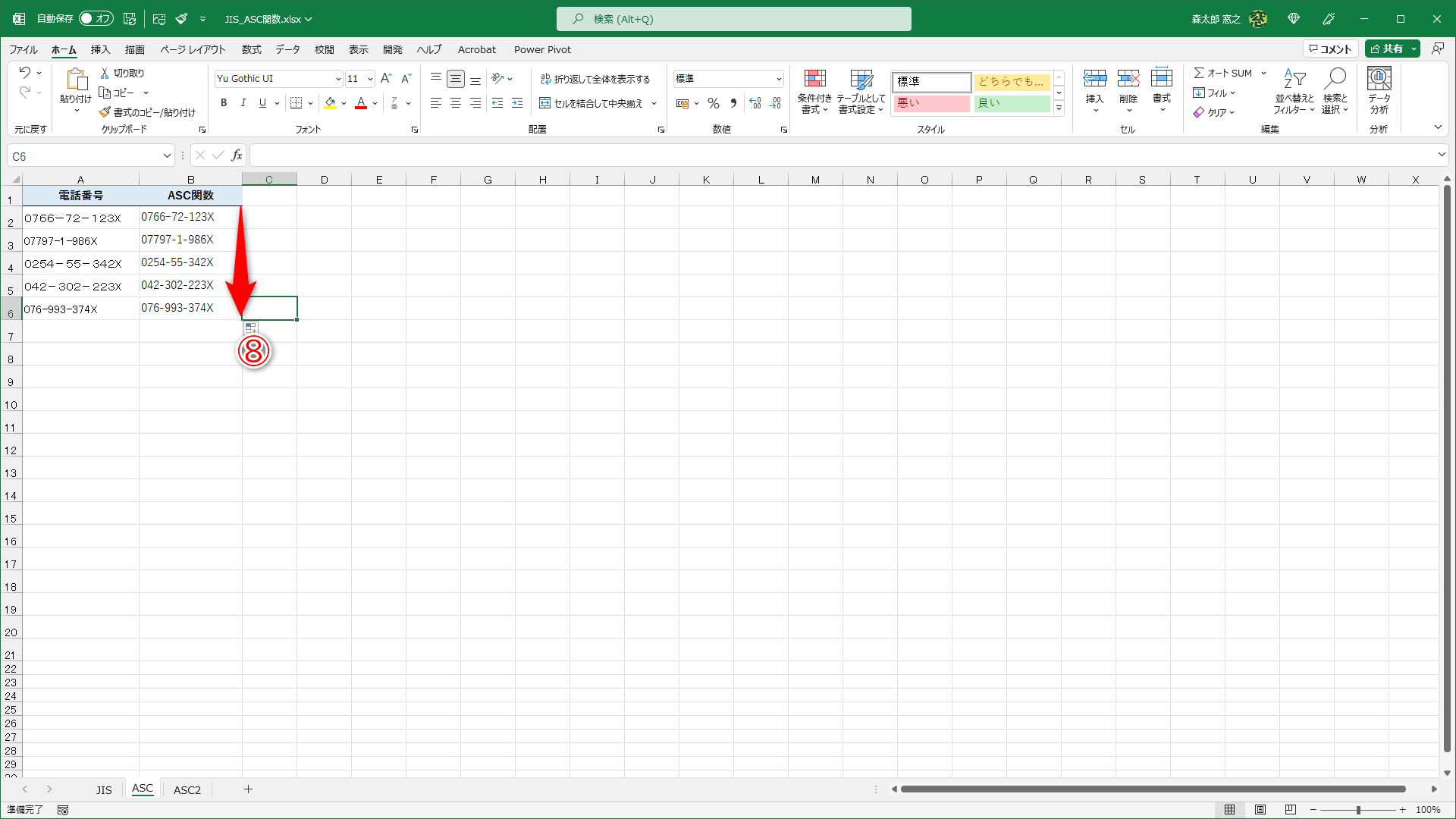 オートフィルでコピー（⑧）すれば完了です