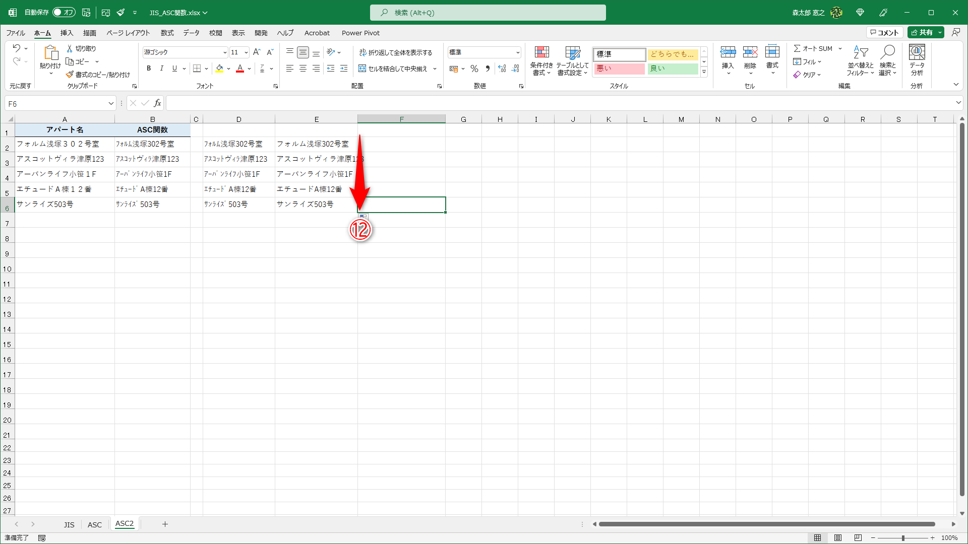 オートフィルでコピー（⑫）すれば完了です