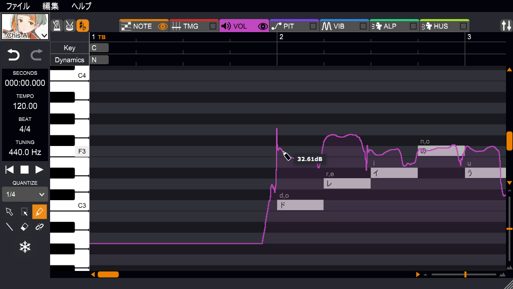 音量をコントロールする［VOL］タブ