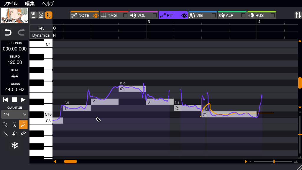 ピッチをコントロールする［PIT］タブ