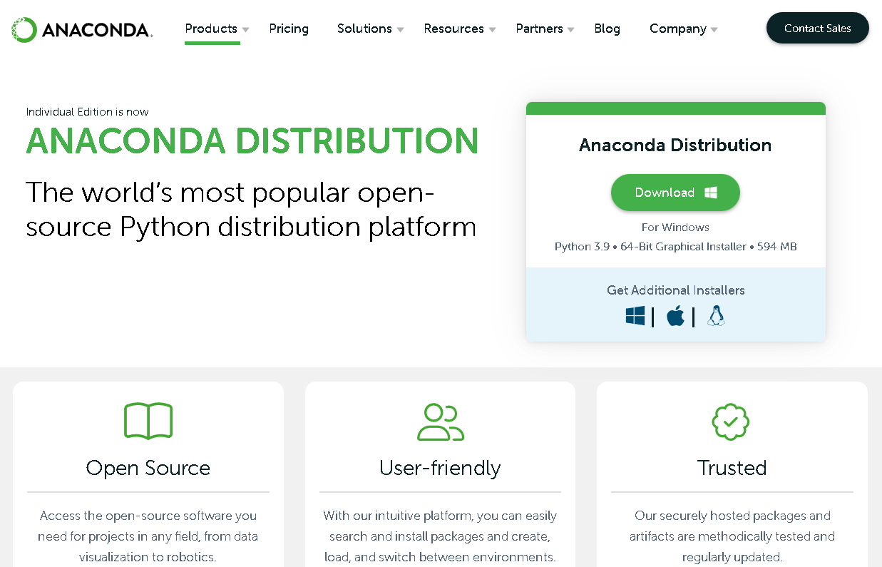 「Anaconda」の公式サイトからWindows版をダウンロード